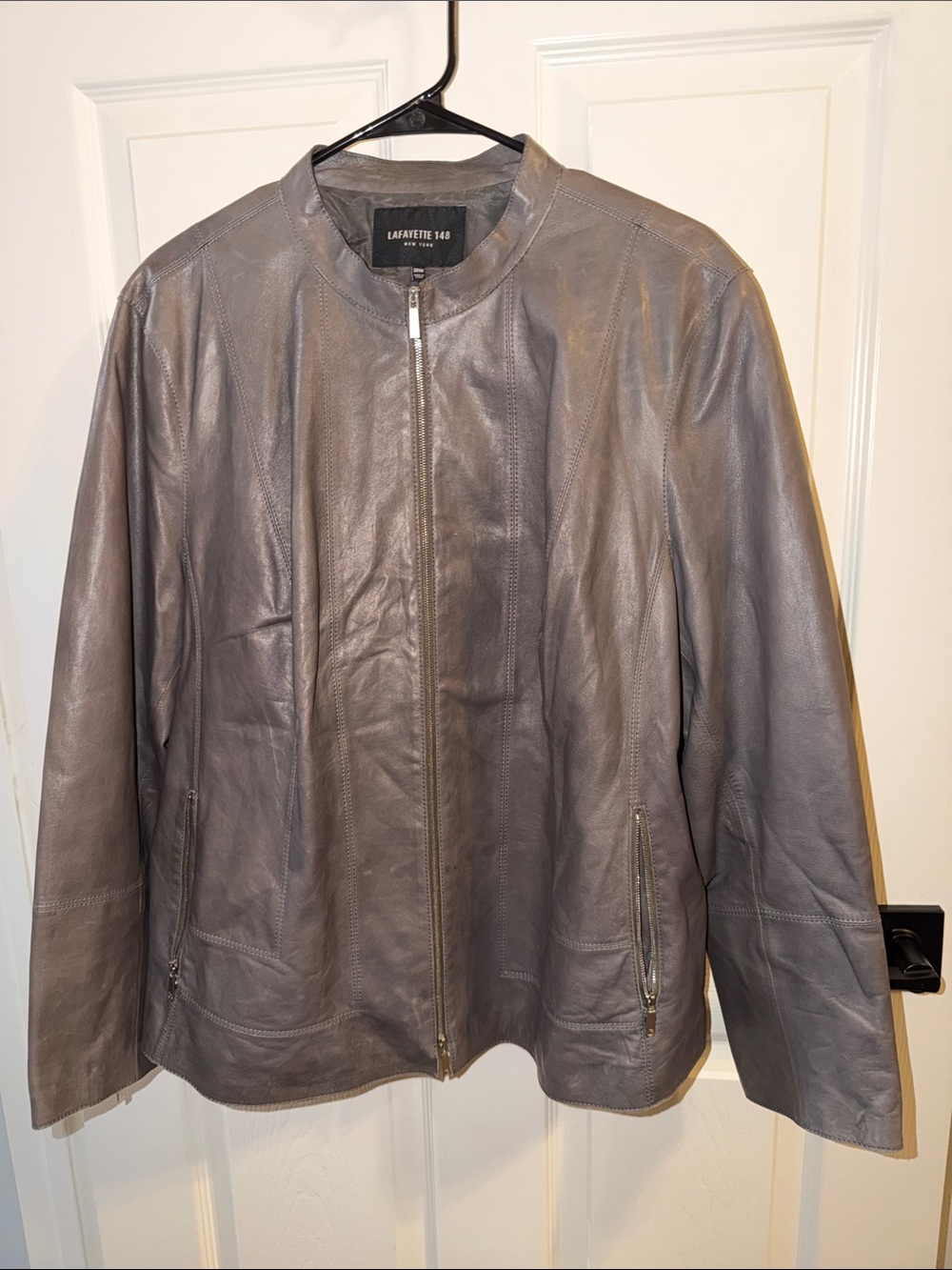 Lafayette 148 New York Slate Gray Leather Zip-Front Jacket